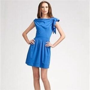 DVF Diane Von Furstenberg TONNES Tech Stretch Poplin Bow Dress Blue size 8